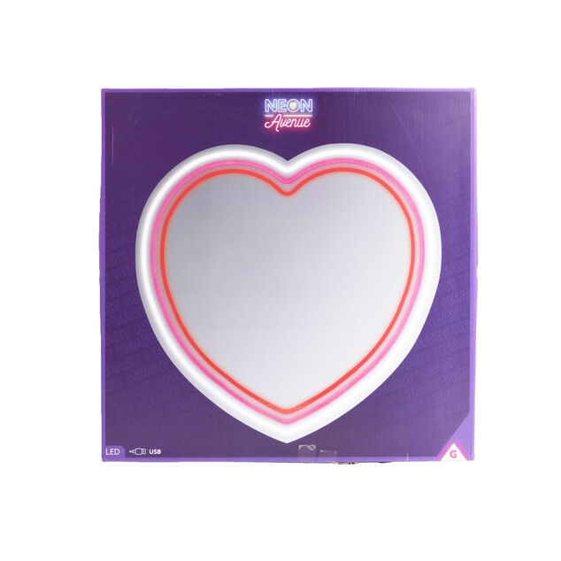 Miroir n&eacute;on forme coeur rose 40x40cm