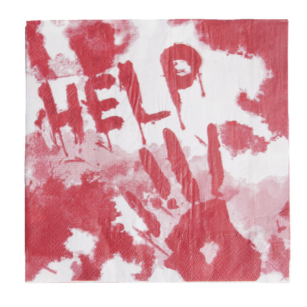 Serviette de table Halloween main ensanglant&eacute;e HELP rouge et blanche x20