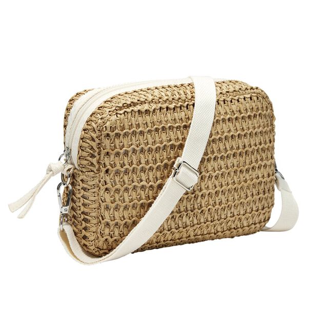 Sac à main bandoulière effet paille fermeture zippée 21x7xH15cm (2 modèles)