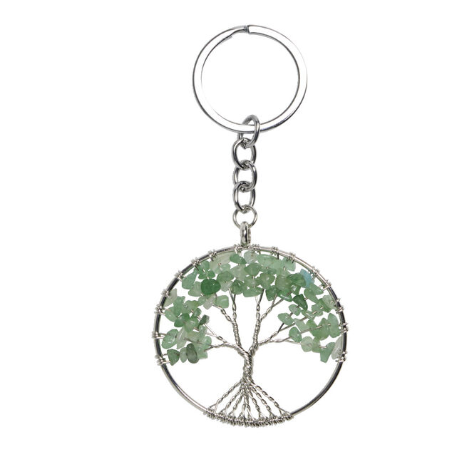 Porte cl&eacute; avec m&eacute;daillon arbre de vie et pierres color&eacute;es - 3 coloris