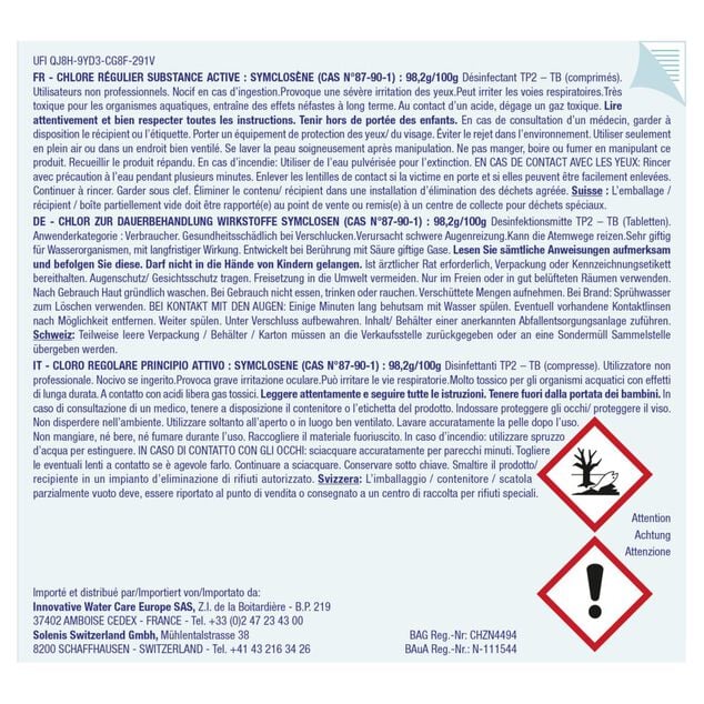 Chlore r&eacute;gulier galet 200g Marina 1,2kg