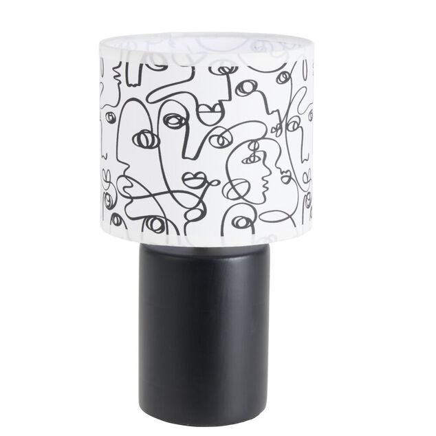 Lampe &agrave; poser fa&iuml;ence abat jour motif line art visage