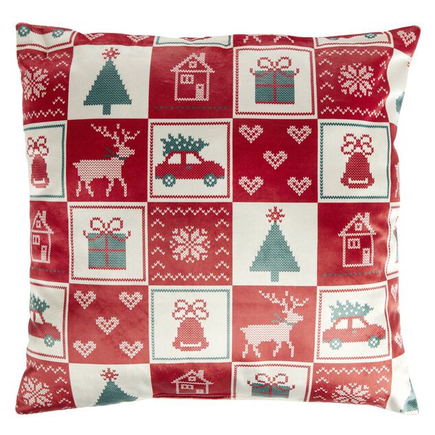 Coussin carr&eacute; imitation velours imprim&eacute; No&euml;l L45X45XH10 cm (4 mod&egrave;les)