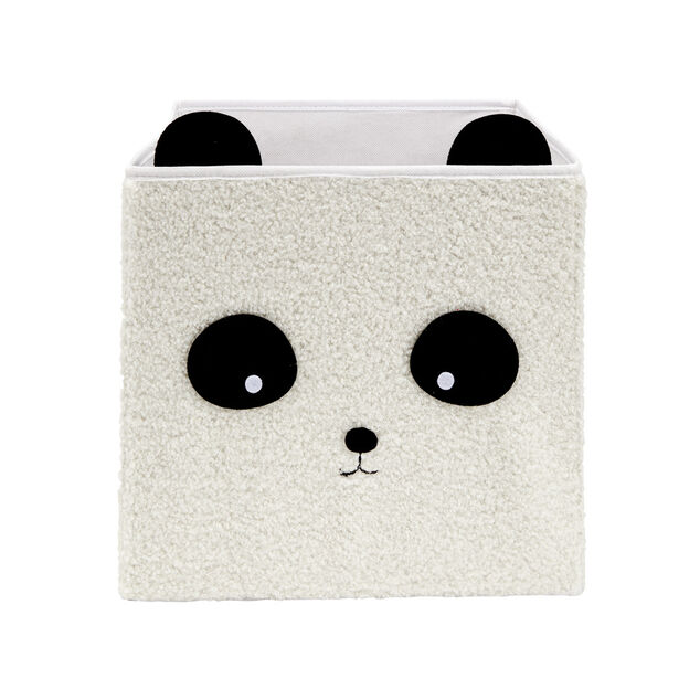 Pani&egrave;re carr&eacute;e Box Cube enfant tissu bouclette blanc panda 31x31xH29cm