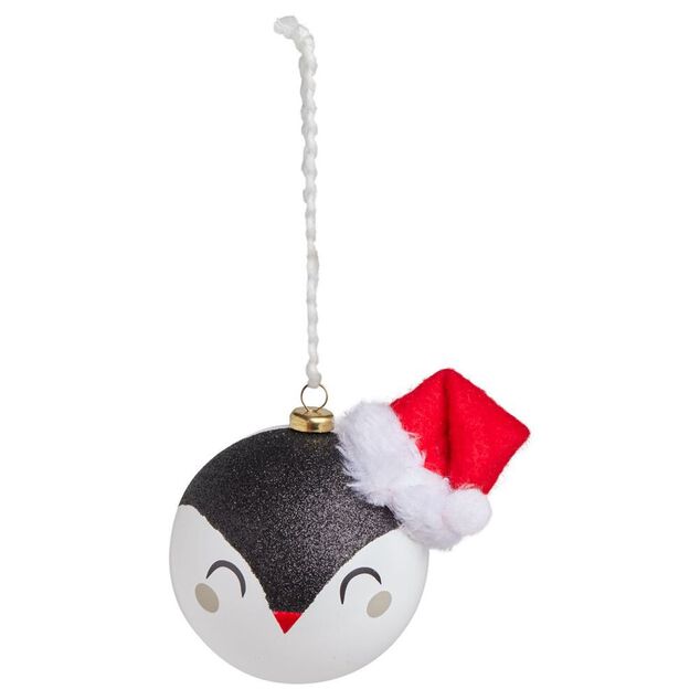 Boule de Noël kawaii pingouin avec bonnet rouge Ø8cm