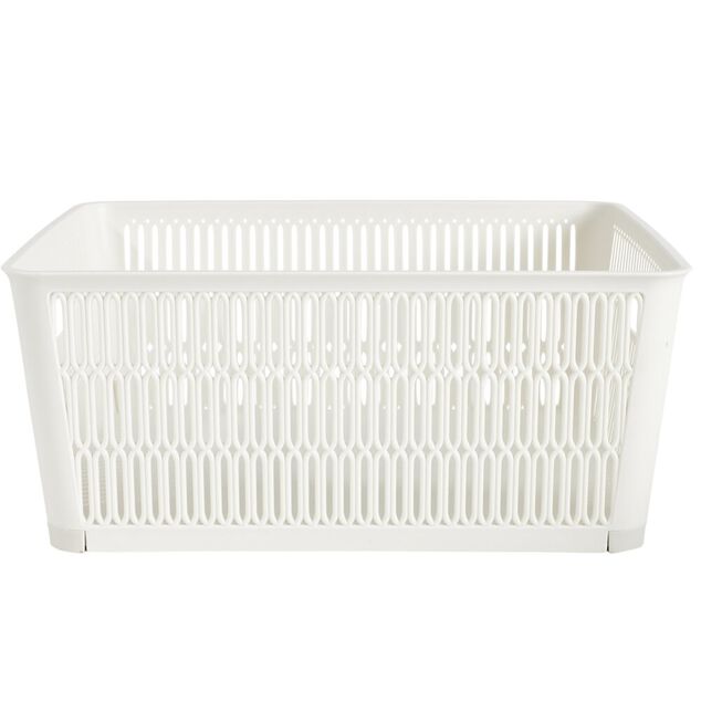 Pani&egrave;re de rangement 5,8L ajour&eacute;e empilable plastique blanc 28x23xH12,5cm