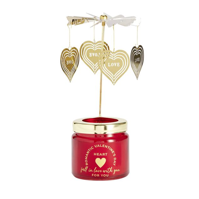 Bougie Saint Valentin dans verre rouge couvercle dor&eacute; &Oslash;6xH6cm