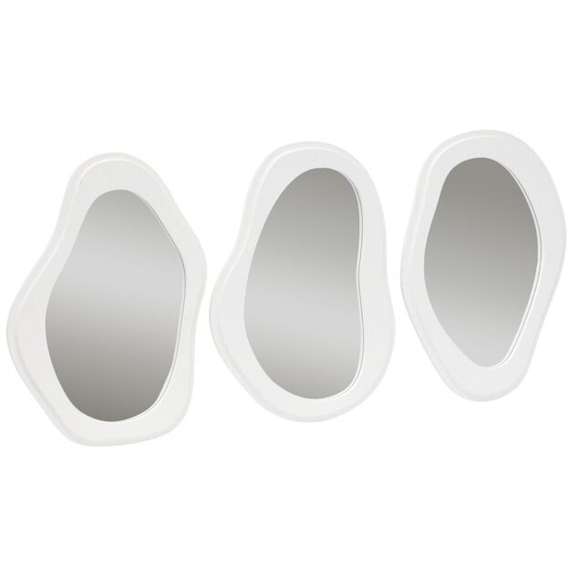 Miroir x3 forme organique bord ciment blanc 21x29cm