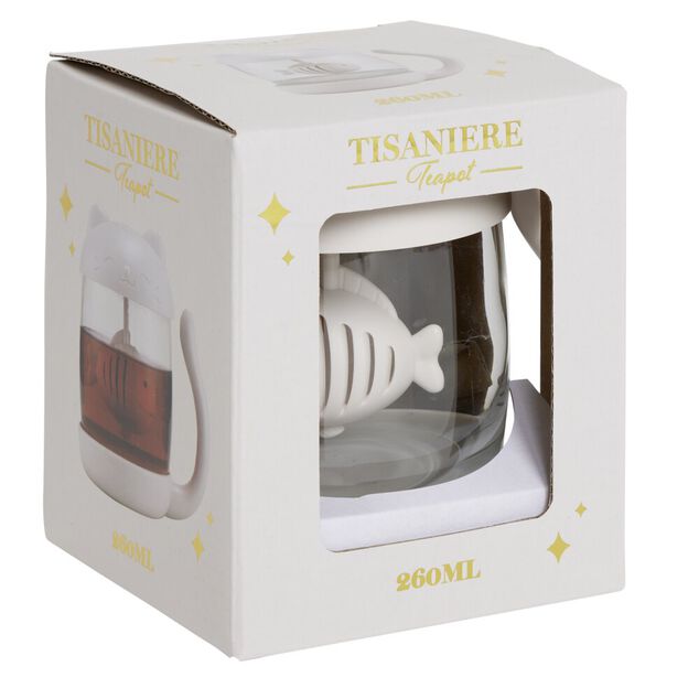 Tisanière 260ml en verre forme chat mignon blanc H11cm