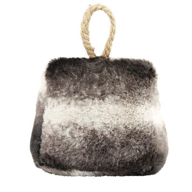 Bloque porte fausse fourrure avec lani&egrave;re corde - 2 coloris