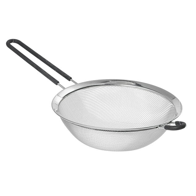 Passoire en inox &agrave; maille fine avec poign&eacute;e en silicone