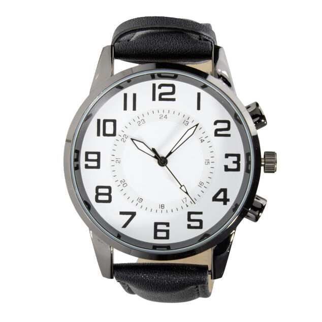 Montre homme cadran rond noir bracelet simili &Oslash;4xH25,5cm (2 mod&egrave;les)