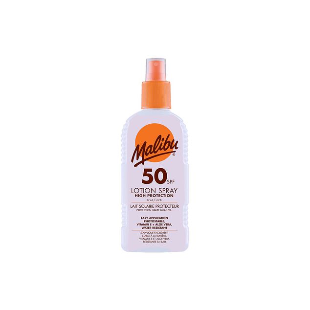 Crème solaire SPF50 haute protection Malibu lotion spray 200ml