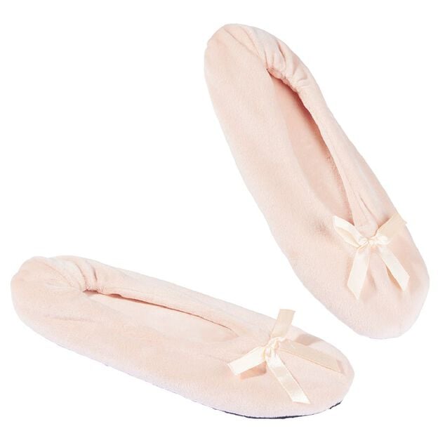 Chaussons ballerines fourr&eacute;s femme uni rose
