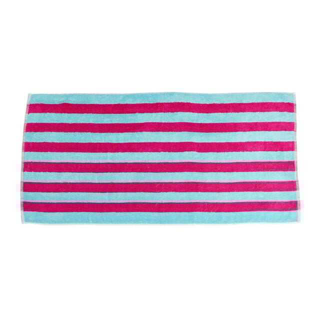 Serviette de plage 70x140cm ray&eacute;e rose et bleu 100% coton