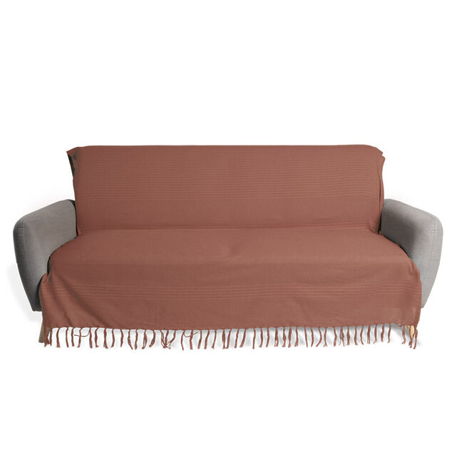 Jet&eacute; de canap&eacute; 170x250cm &agrave; franges 100% coton terracotta