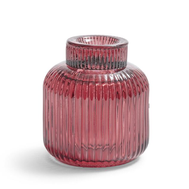 Bougeoir verre double usage rose fonc&eacute; &Oslash;7xH8,5cm