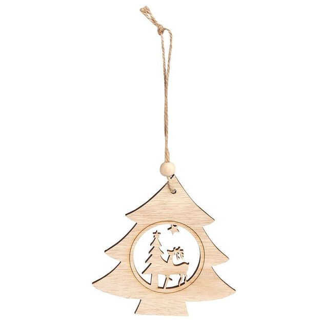 D&eacute;coration de No&euml;l &agrave; suspendre en bois 12xH12cm - 3 mod&egrave;les