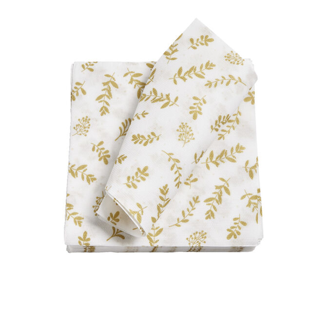 Lot de 20 serviettes en papier blanc motif confetti dor&eacute; 40x40cm