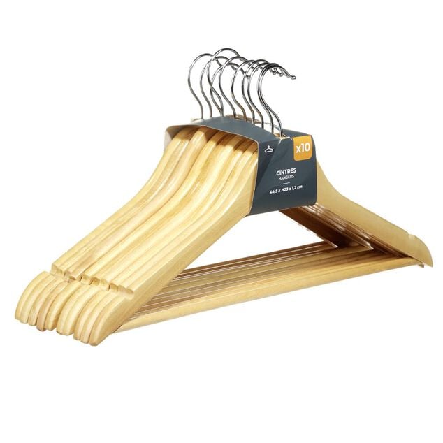 Cintre en bois avec crochet m&eacute;tal 10 pi&egrave;ces L44,5cm