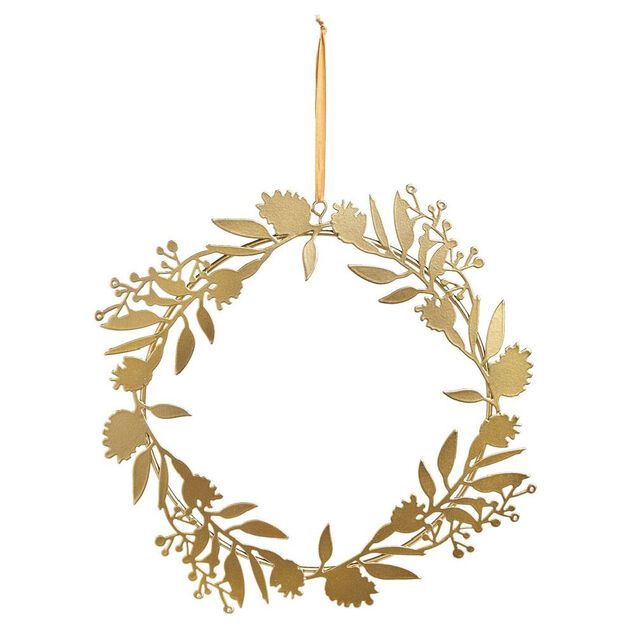 Couronne à suspendre feuillage doré en métal Ø30cm