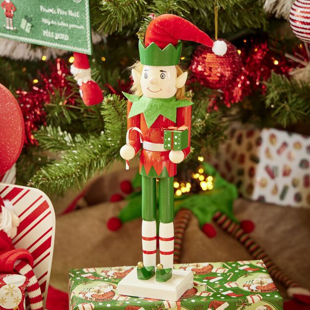 Lutin soldat Casse-Noisette en bois rouge et vert H38cm