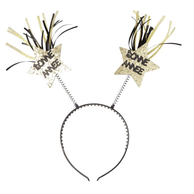 Serre tête pompon noir et doré