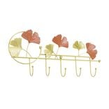 Pat&egrave;re 5 crochets d&eacute;co feuillage m&eacute;tal dor&eacute; et orang&eacute; L47xH21,5cm