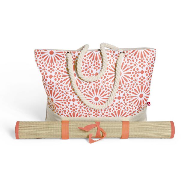 Sac de plage 48x29cm et natte 180x60cm Funky polyester et paille