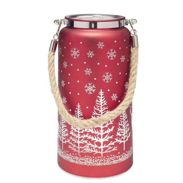 Lanterne d&eacute;corative 12 LED motif No&euml;l verre rouge H20cm