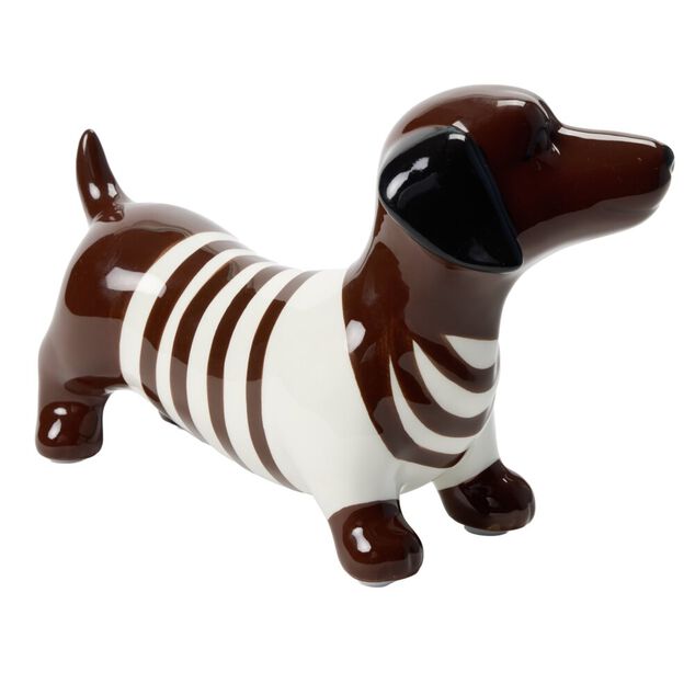 Objet d&eacute;co chien teckel en dolomite marron 23,5xH14cm