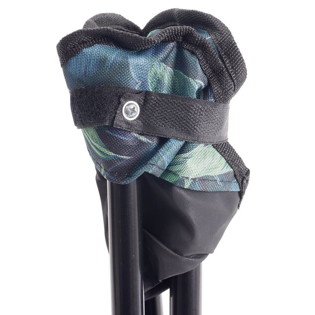 Tr&eacute;pied pliable acier et polyester motif feuillage exotique 31x31xH41cm