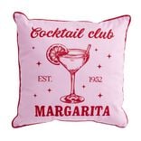 Coussin carr&eacute; inscription Cocktail Club Margarita rose et rouge 40x40cm