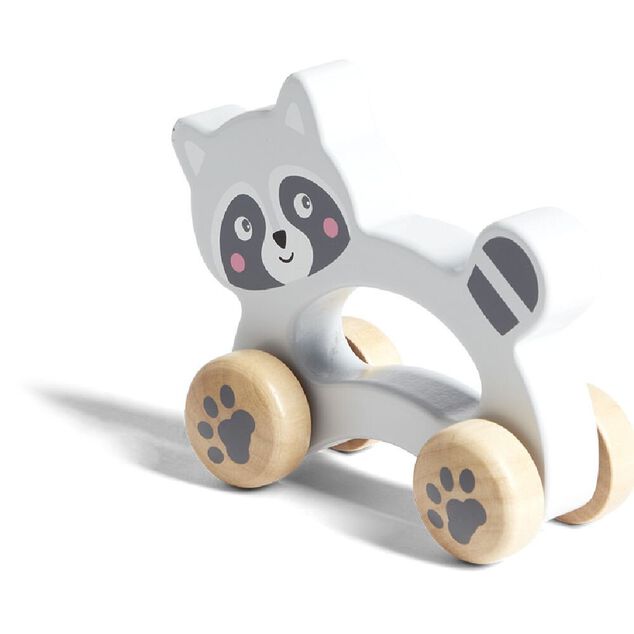 Animal à roulettes raton laveur en bois gris H12cm