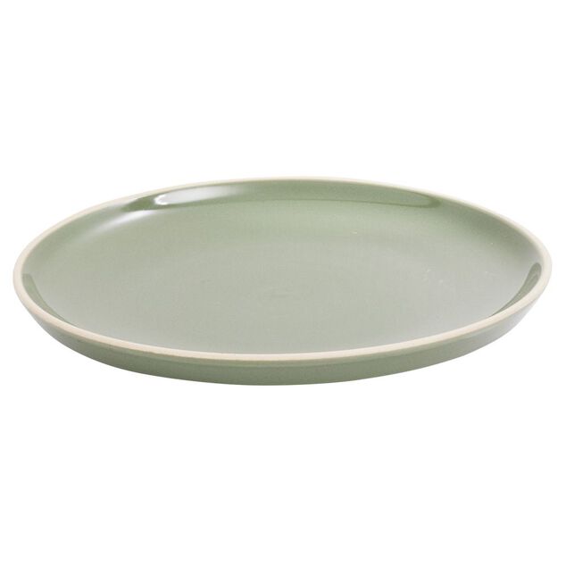 Assiette &agrave; dessert fa&iuml;ence vert bord liser&eacute; cr&egrave;me &Oslash;20cm