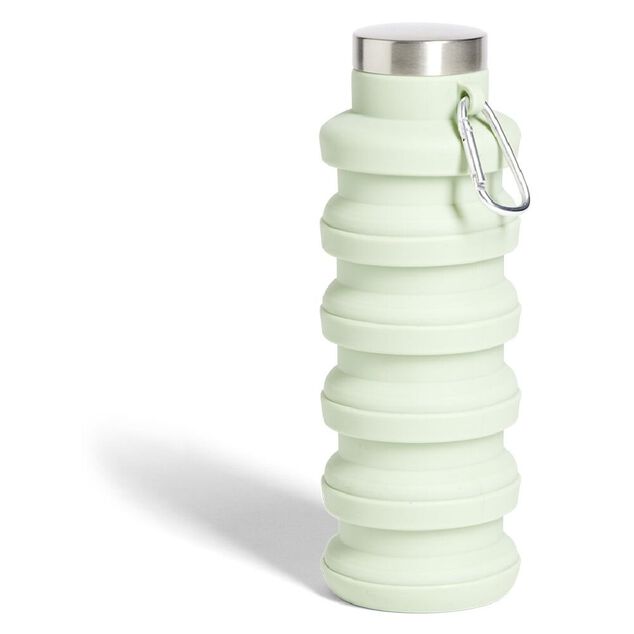 Bouteille r&eacute;tractable 480ml inox et silicone vert pastel &Oslash;7xH19cm