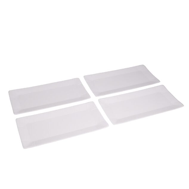 Plateau de pr&eacute;sentation rectangulaire x4 carton m&eacute;tallis&eacute; blanc 19x37cm