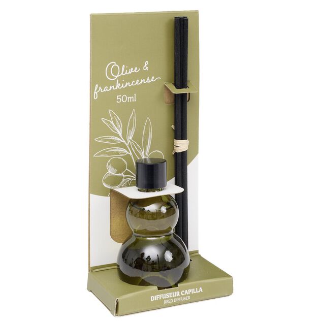 Diffuseur &agrave; b&acirc;tonnets 50ml Capilla en verre noir &Oslash;5xH8,5cm (4 mod&egrave;les)
