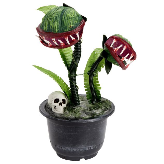 D&eacute;coration Halloween plante carnivore dansante son et lumi&egrave;re &Oslash;17xH35cm