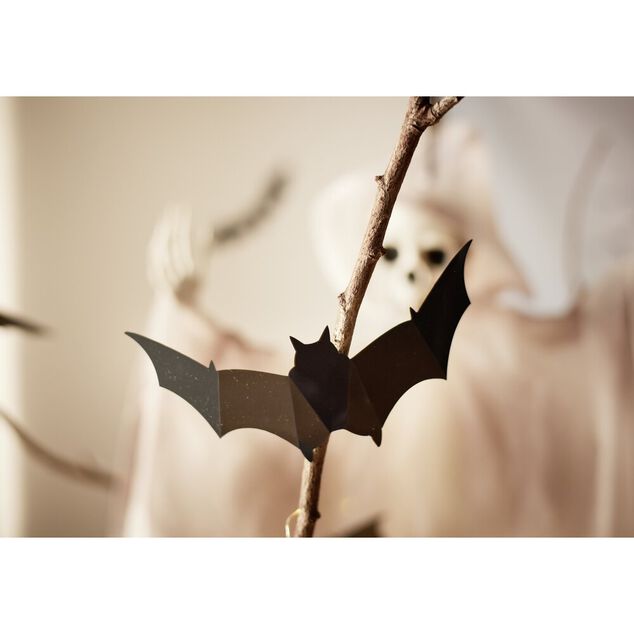 D&eacute;coration murale Halloween chauve-souris LED &agrave; coller 12 pi&egrave;ces L30,5xH8,5cm