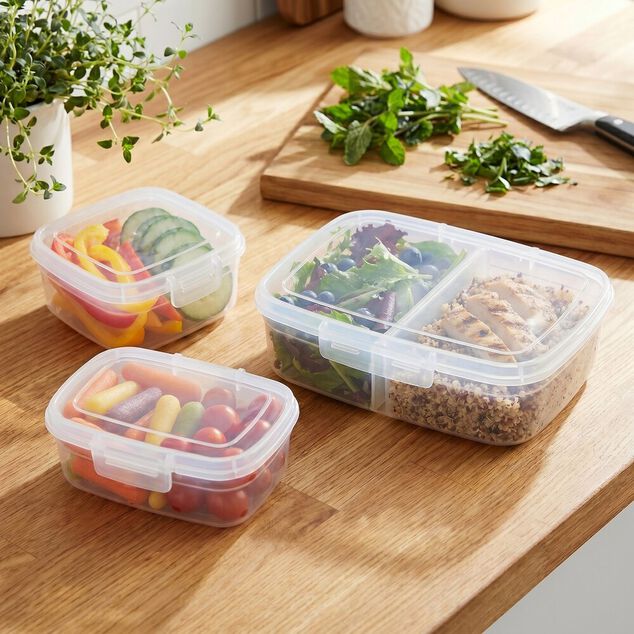 Bo&icirc;te alimentaire x3 Snapbox 4 compartiments plastique transparent 1,4/0,9/1,8L