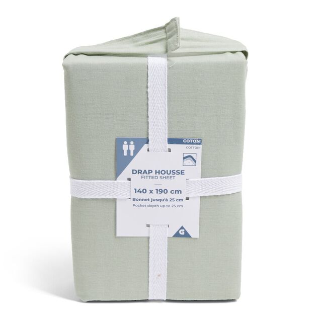 Drap housse 140x190cm 100% coton vert c&eacute;ladon