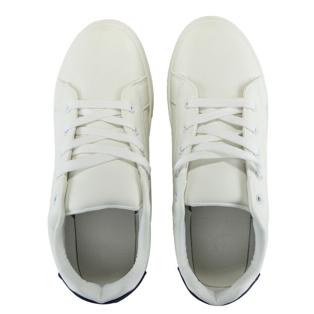 Baskets unisexe simili blanc rayures rouges et bleues T44