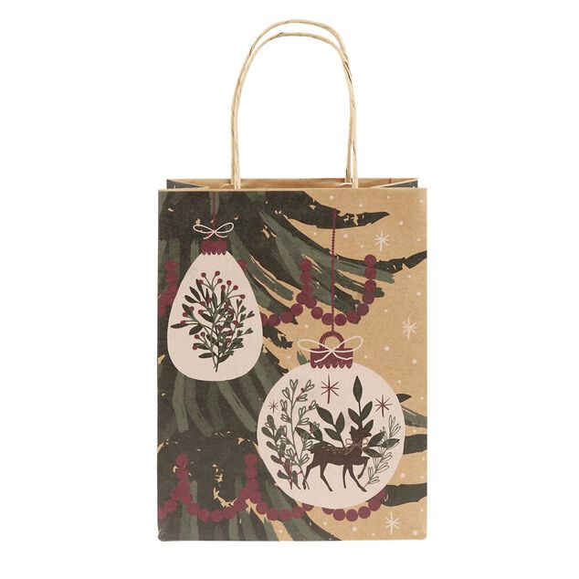 Sac cadeau No&euml;l motifs sapin et boules 17,5x10xH23cm