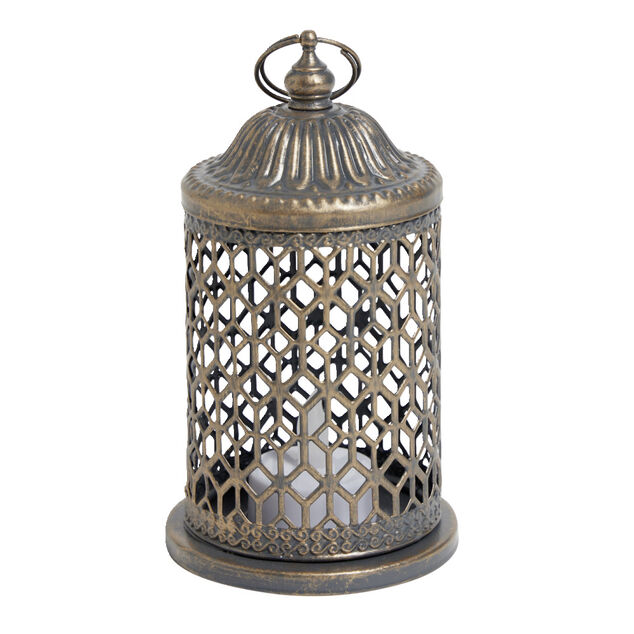 Lanterne bougie LED style oriental H15cm argent&eacute;
