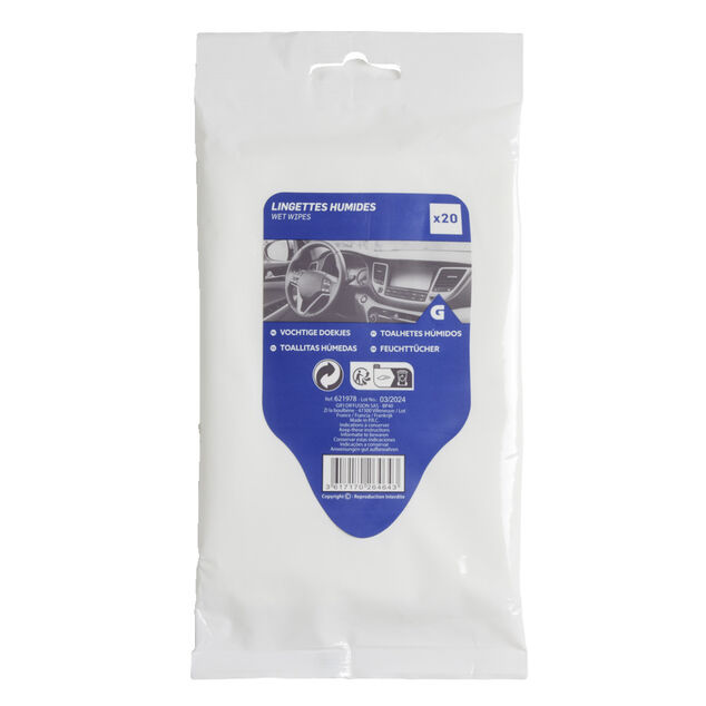 Lot de 20 lingettes humides pour voiture