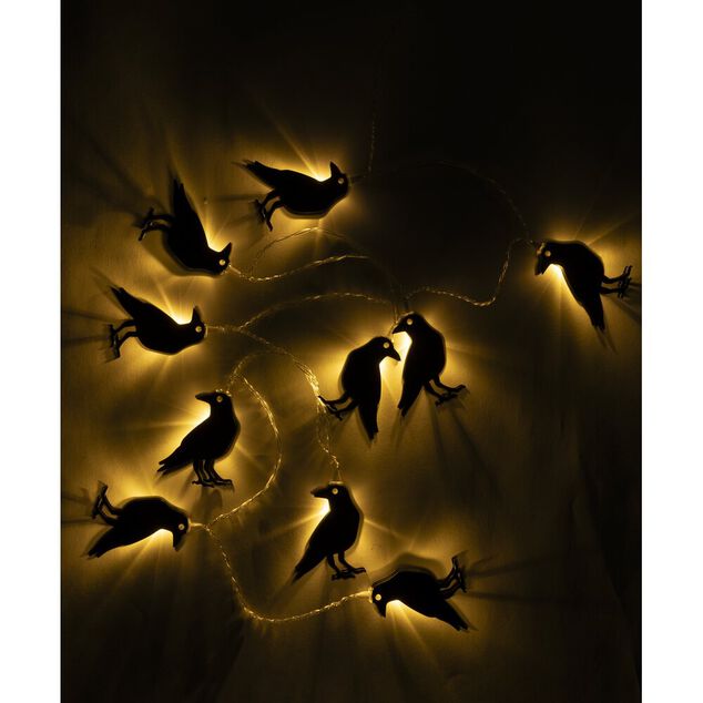 Guirlande Halloween lumineuse corbeaux noirs 150cm