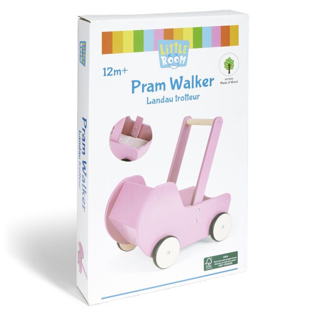 Jouet poussette enfant en bois rose