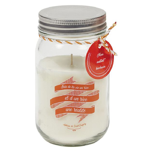 Bougie &agrave; message dans bocal senteur orange H.13 cm