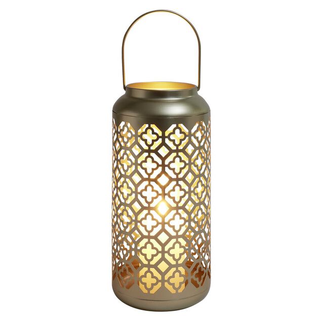 Lanterne carreaux de ciment ajourés métal doré Ø15xH34,5cm